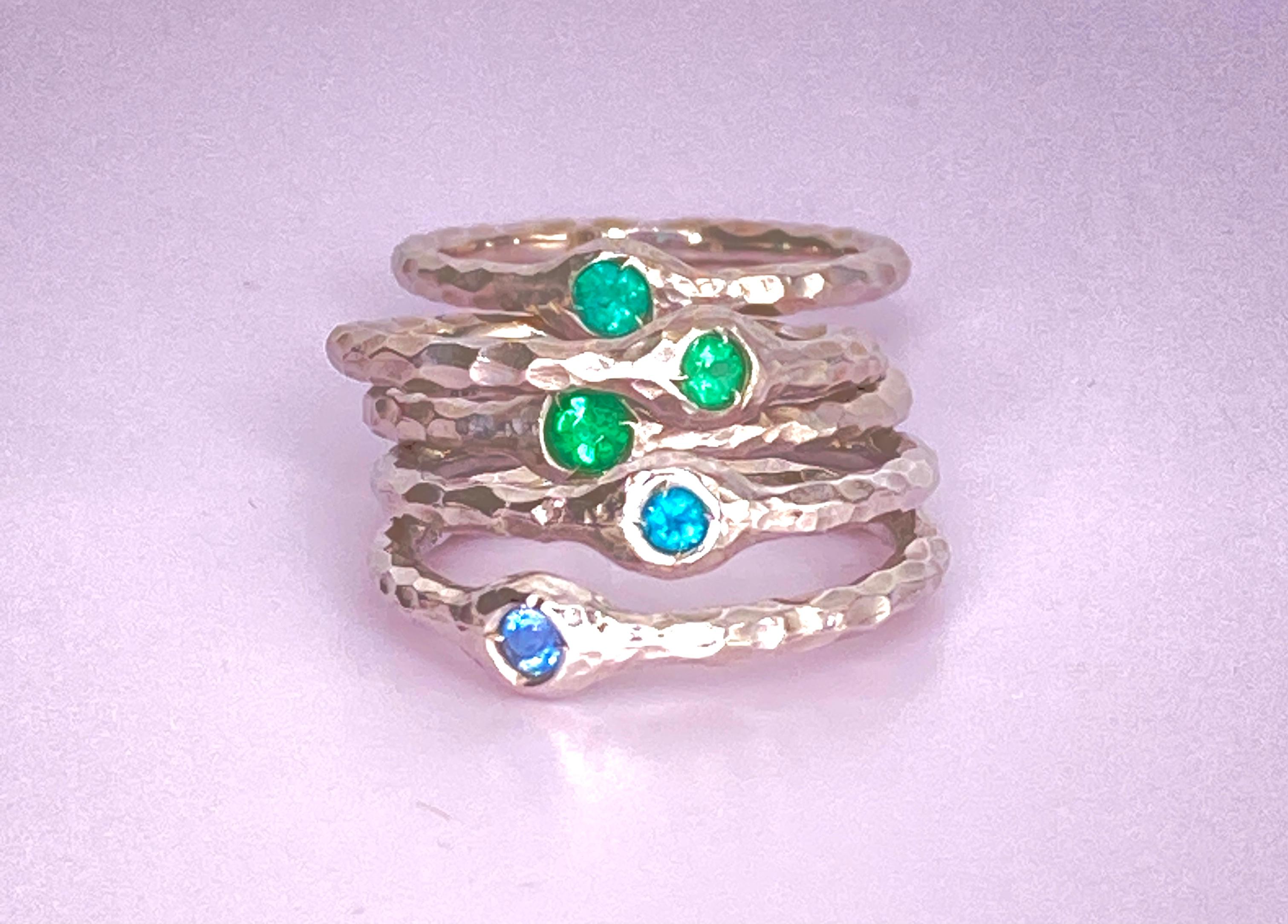 Contemporary Paraiba Tourmaline Stackable Rings 18 Kt White Gold