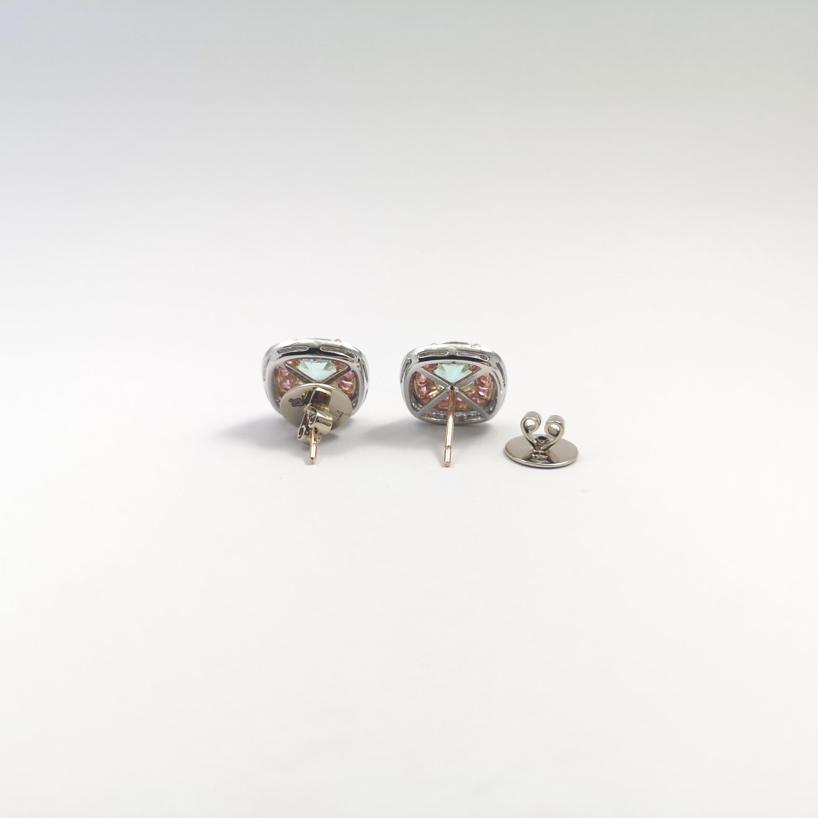 Women's Paraiba Tourmaline with Pink Sapphire and Diamond Earrings 18K White/ Rose Gold For Sale