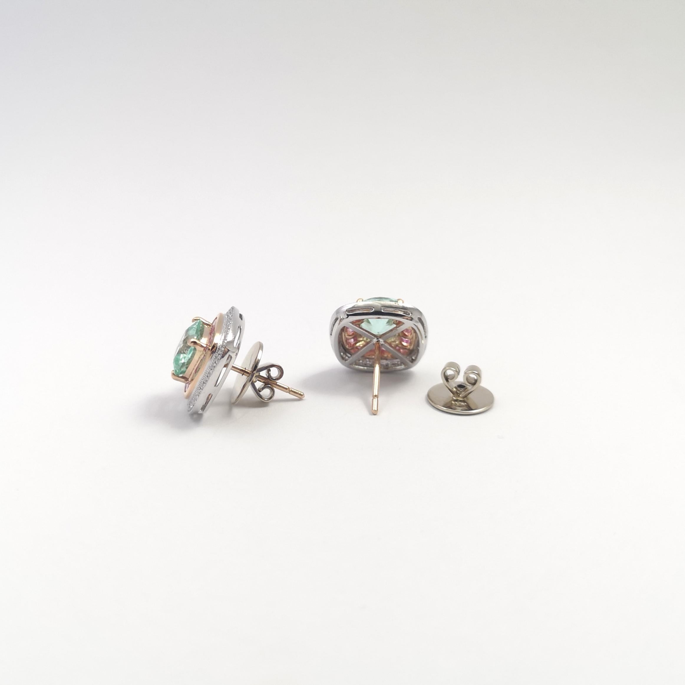 Paraiba Tourmaline with Pink Sapphire and Diamond Earrings 18K White/ Rose Gold For Sale 1