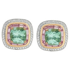 Paraiba Tourmaline with Pink Sapphire and Diamond Earrings 18K White/ Rose Gold