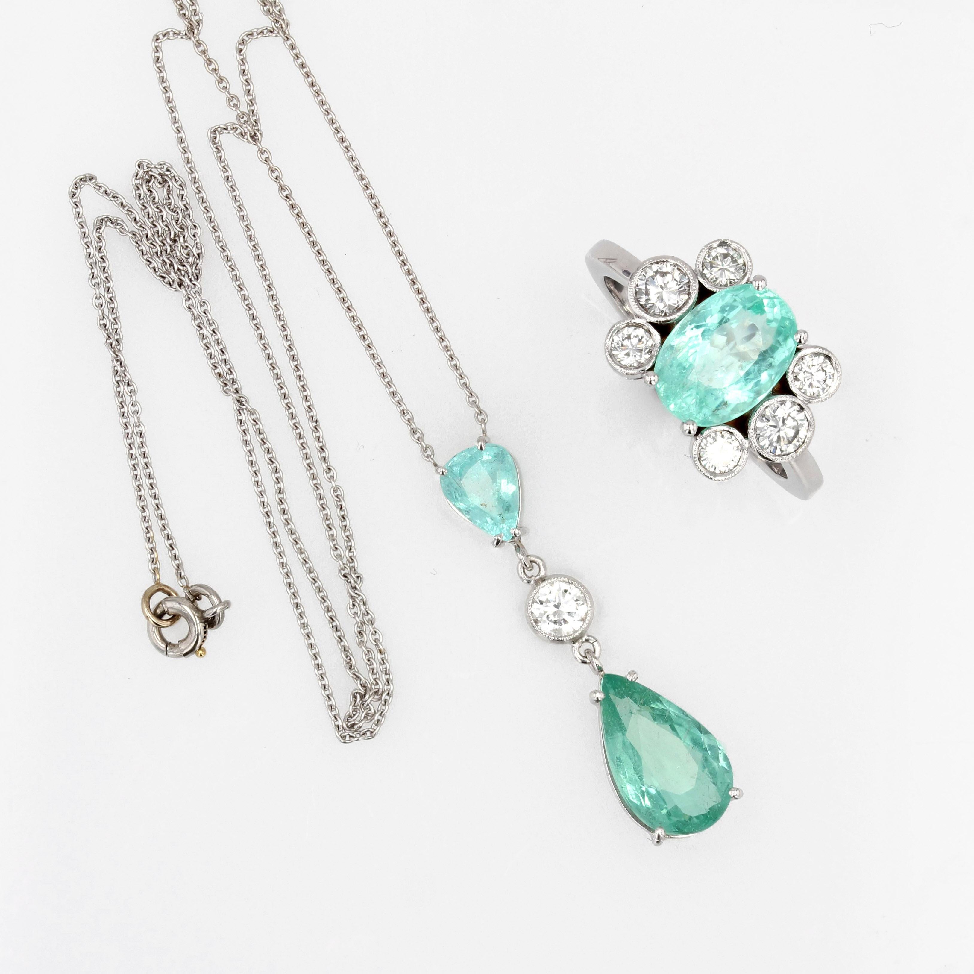 Paraiba Tourmalines Diamond 18 Karat White Gold Pendant Necklace 6