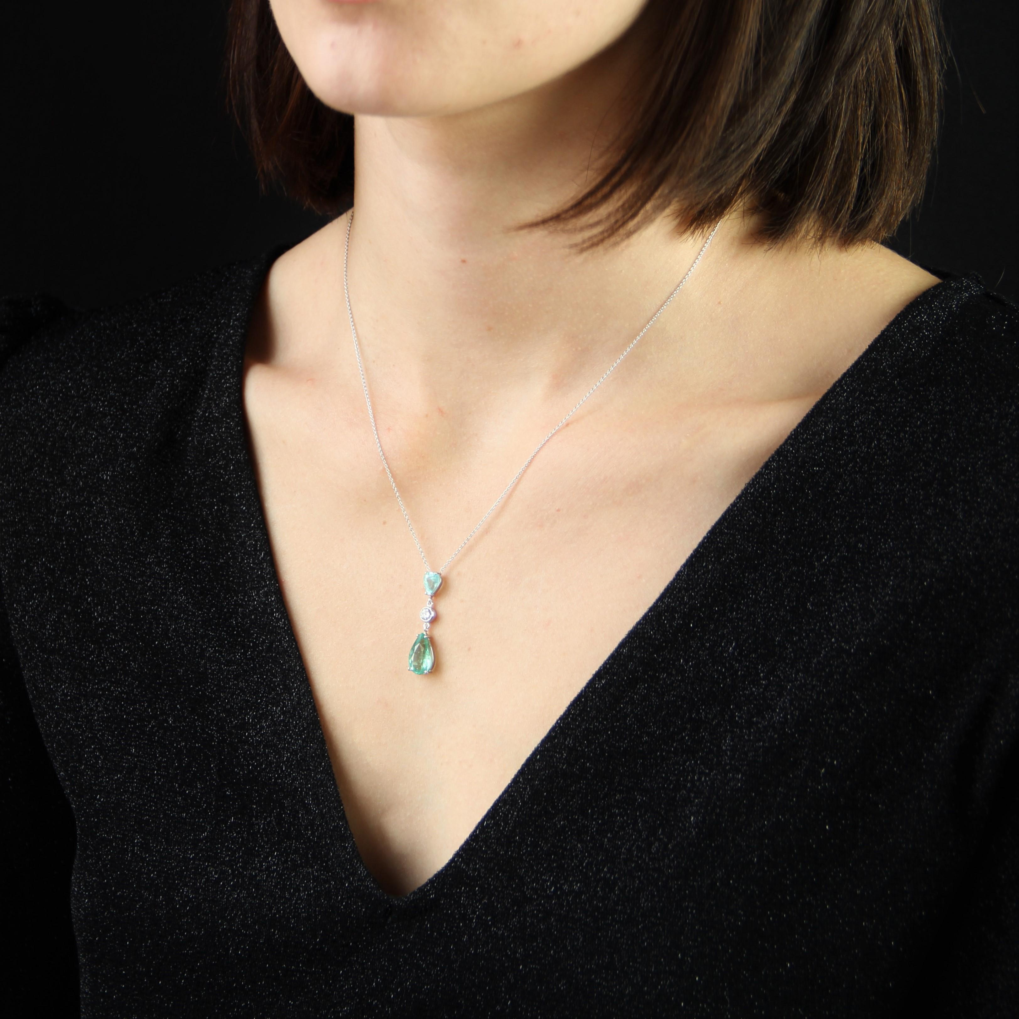 Pear Cut Paraiba Tourmalines Diamond 18 Karat White Gold Pendant Necklace