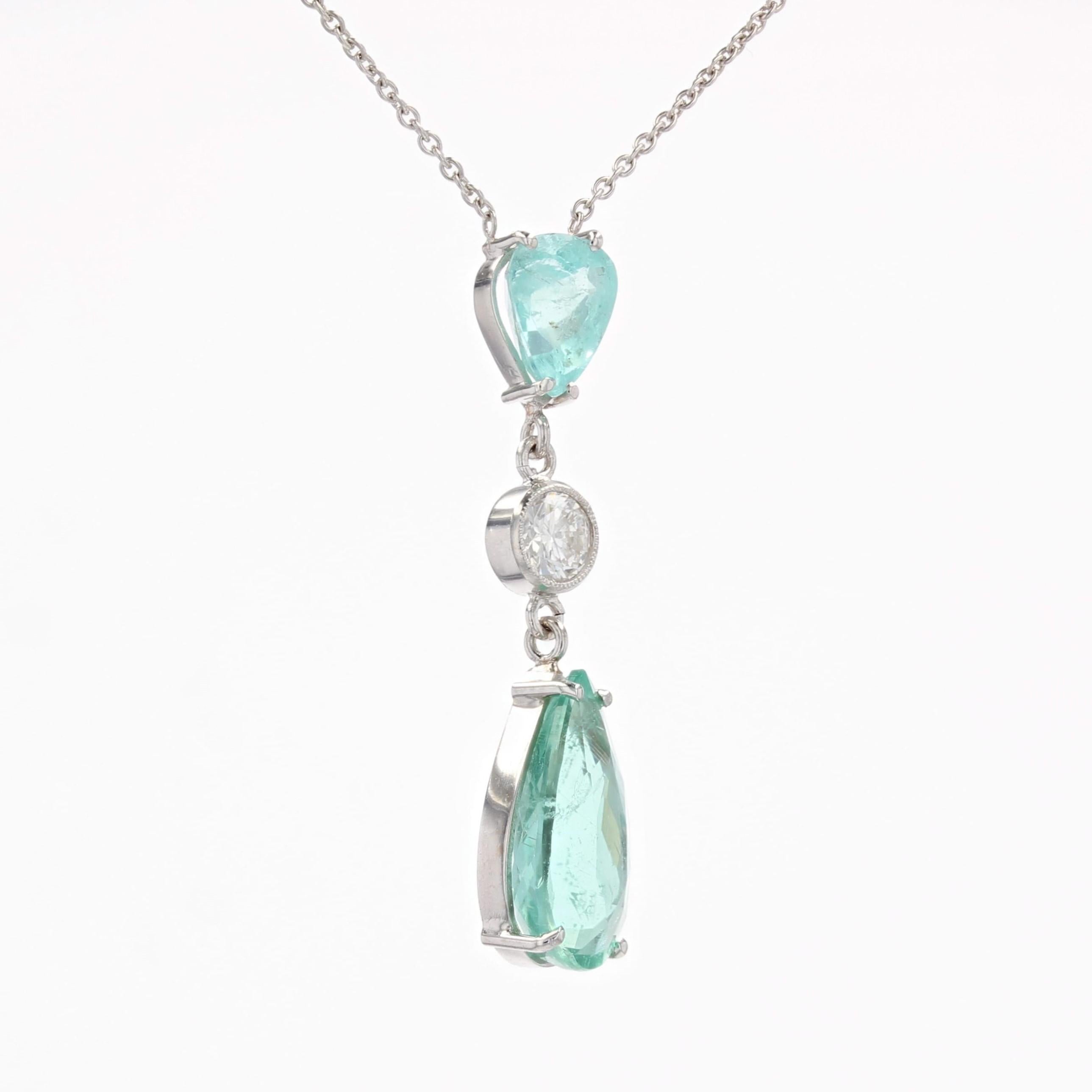 Paraiba Tourmalines Diamond 18 Karat White Gold Pendant Necklace In New Condition In Poitiers, FR