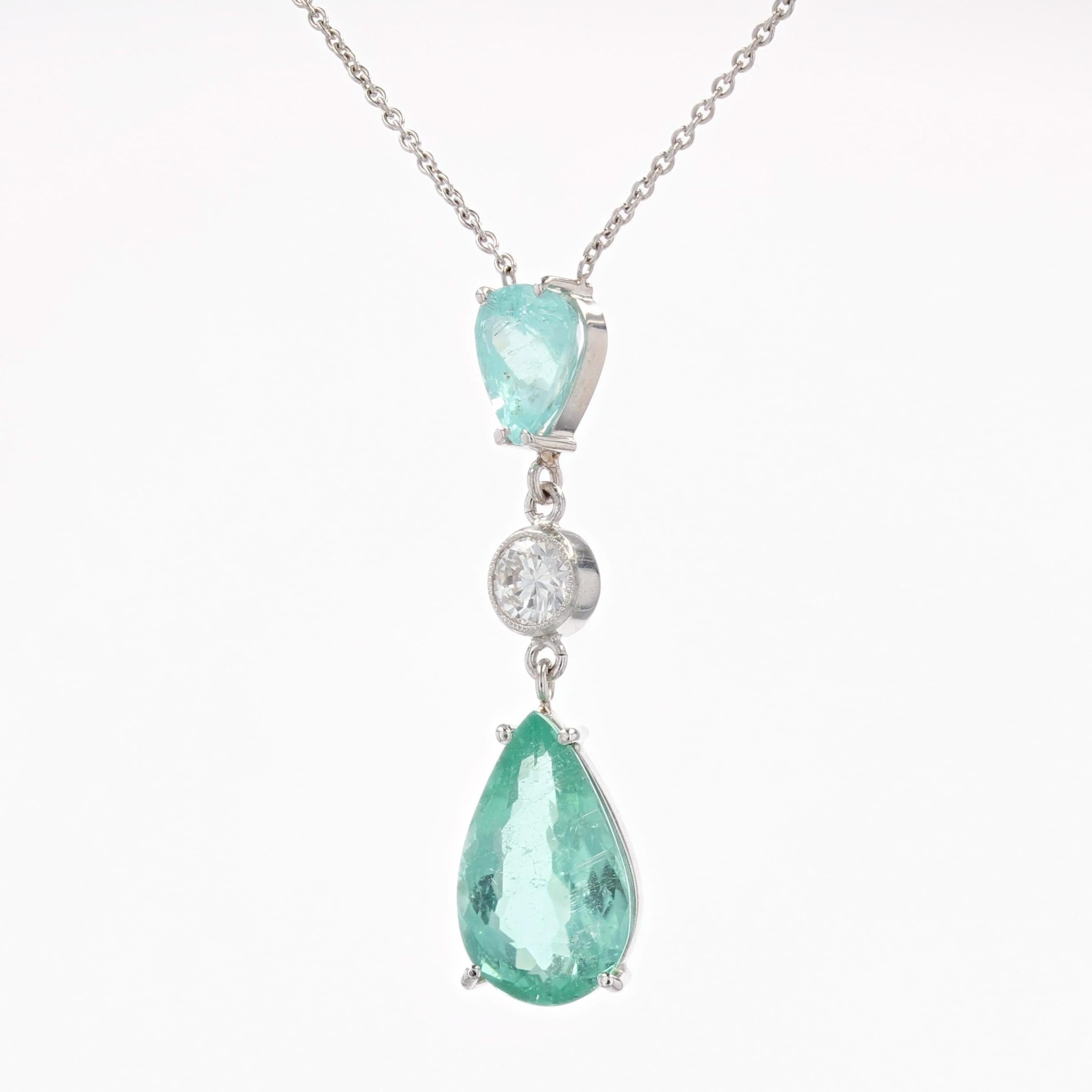 Women's Paraiba Tourmalines Diamond 18 Karat White Gold Pendant Necklace