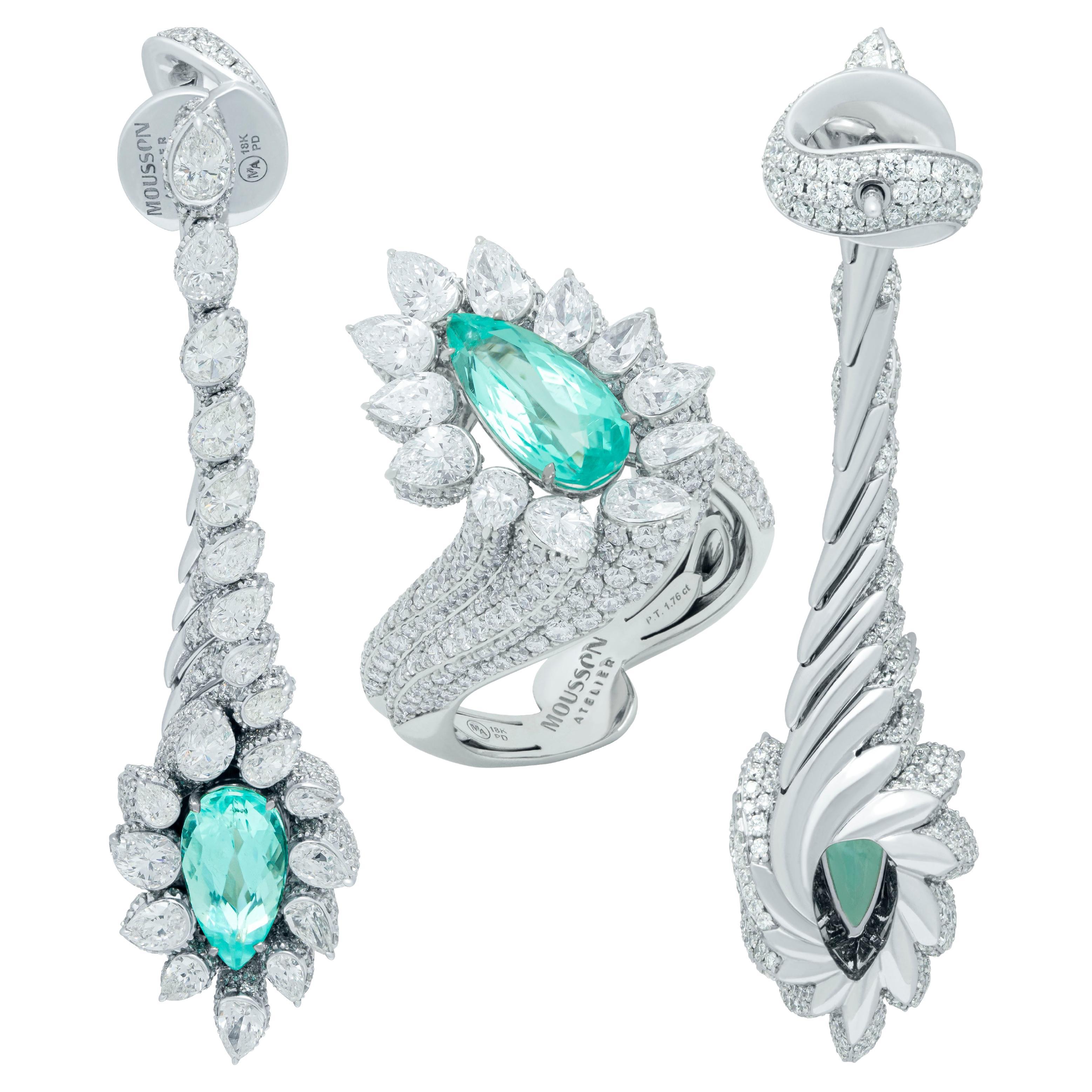 Paraiba Turmalin-Diamant-Schmuck-Suite aus 18 Karat Weißgold im Angebot