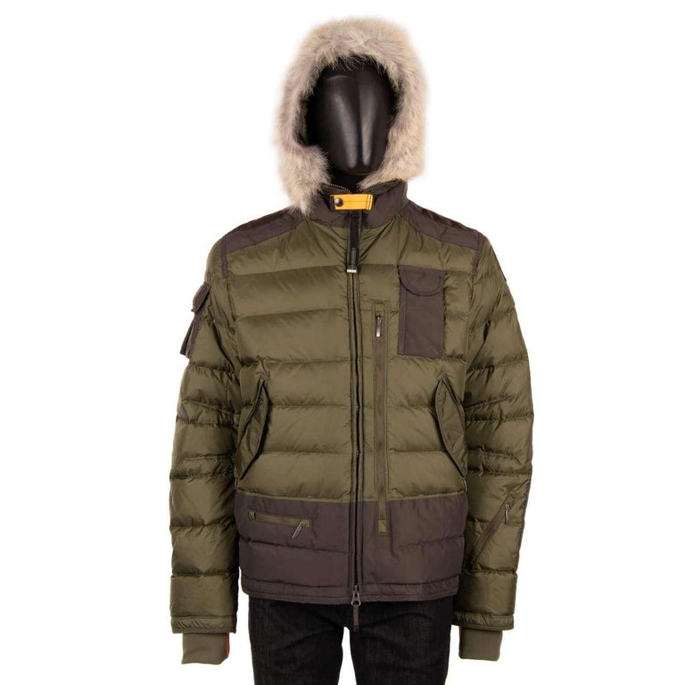 Parajumpers Ski Down Jacket SKIMASTER with Fur Hood and Pockets Military  Green XS For Sale at 1stDibs