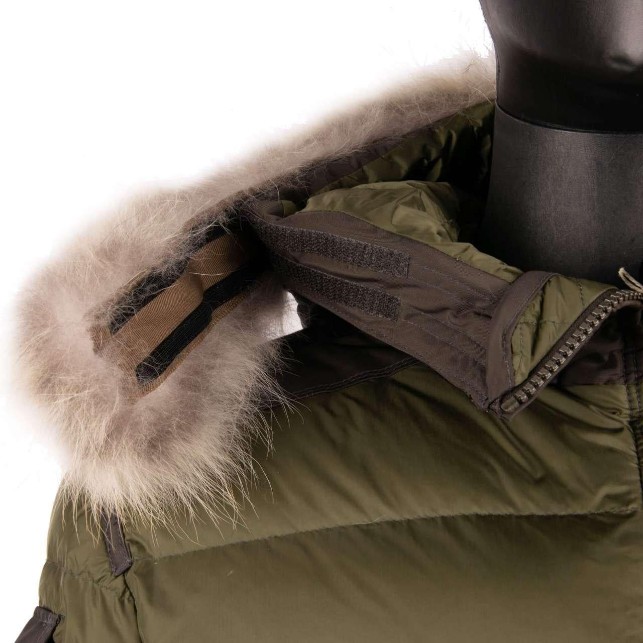 Parajumpers Ski Down Jacket SKIMASTER with Fur Hood & Pockets Military Green XS For Sale 1