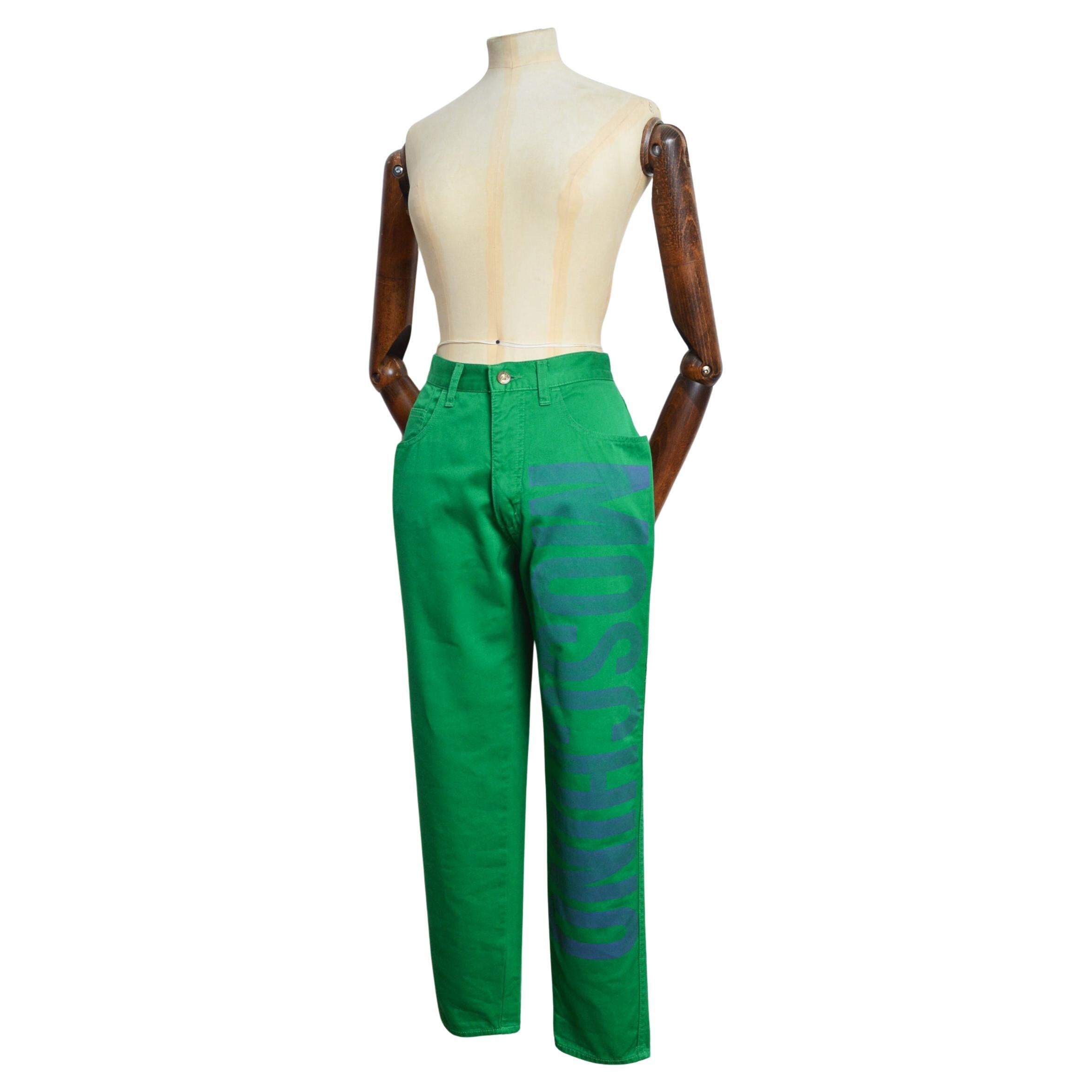 Parakeet 1990's Green Spell out Moschino Jeans a vita alta - Pantaloni in vendita