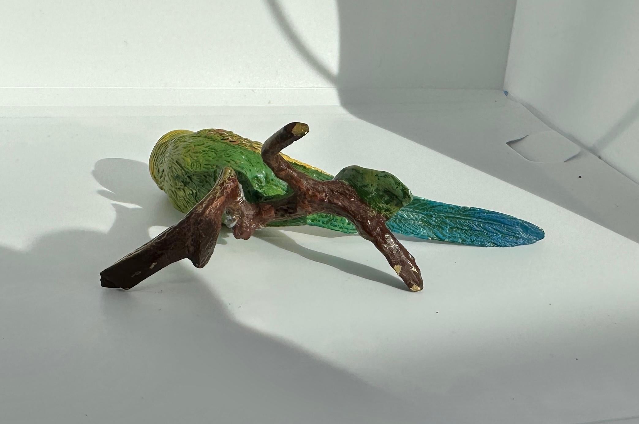 Parakeet Bird on Branch Bergman Austrian Vienna Bronze Lovebird Cold Painted In Excellent Condition For Sale In New York, NY