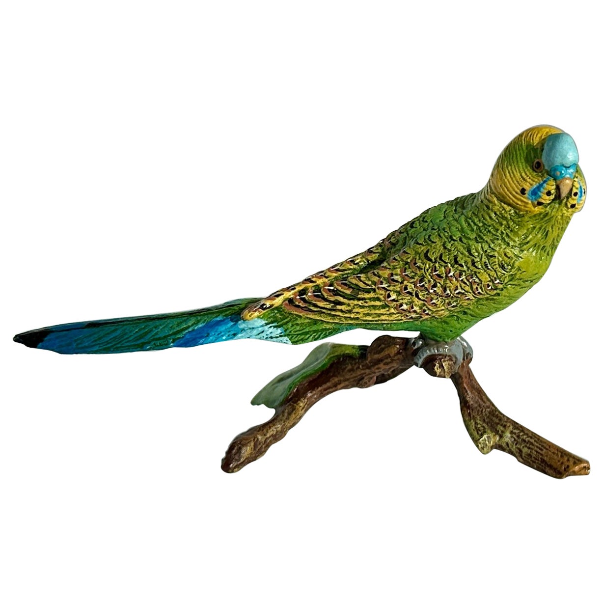 Parakeet Bird on Branch Bergman Austrian Vienna Bronze Lovebird Cold Painted