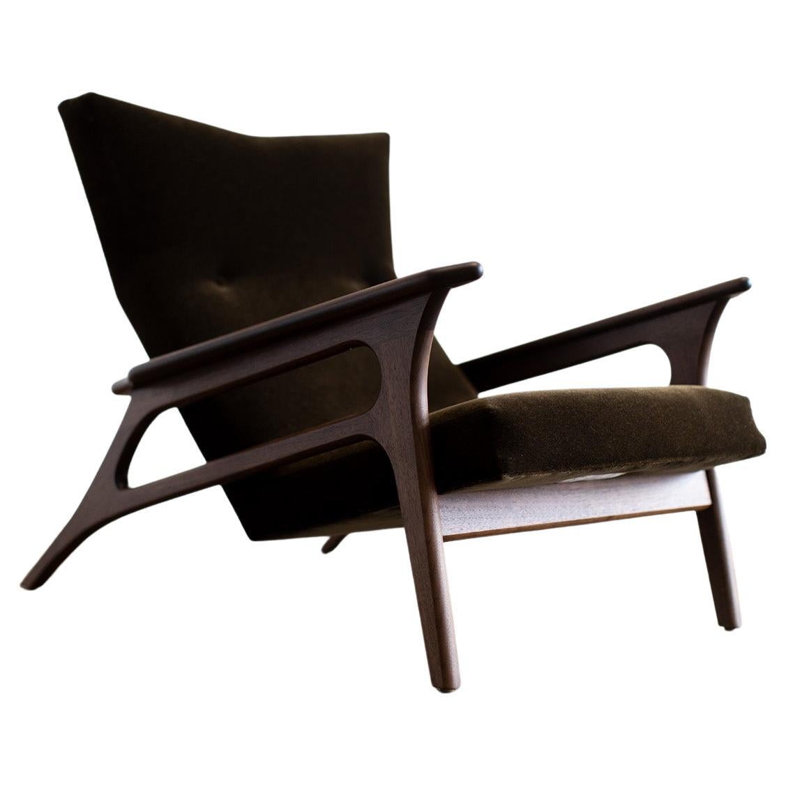 Paralax Lounge Chair, Walnut and Brown Mohair, for Craft Associates
