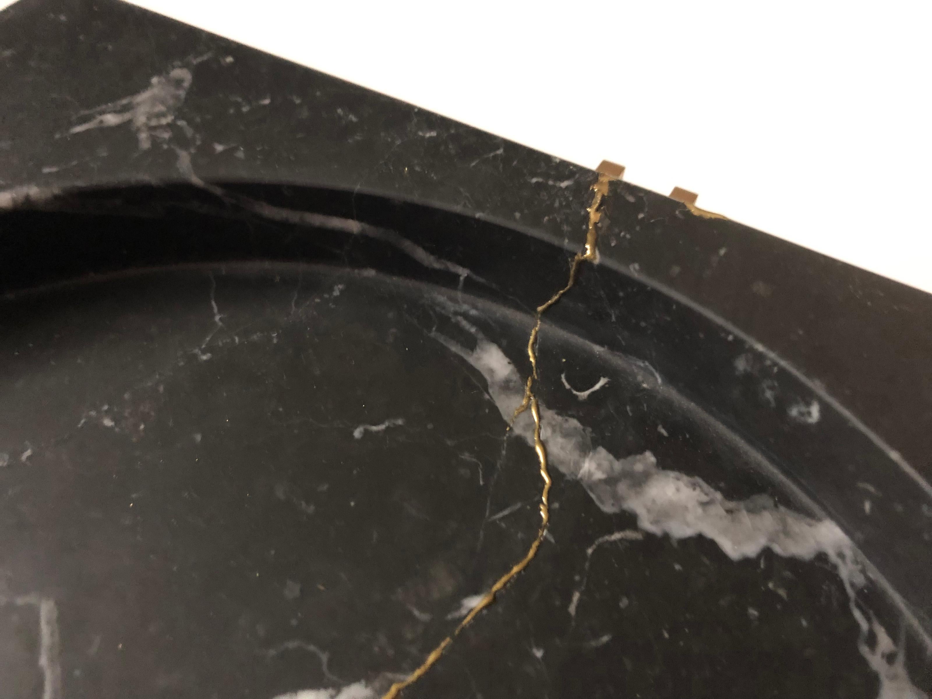 Australian Parallel Bowl in Nero Marquinia Marble with Gold Kintsugi Style Detailing For Sale