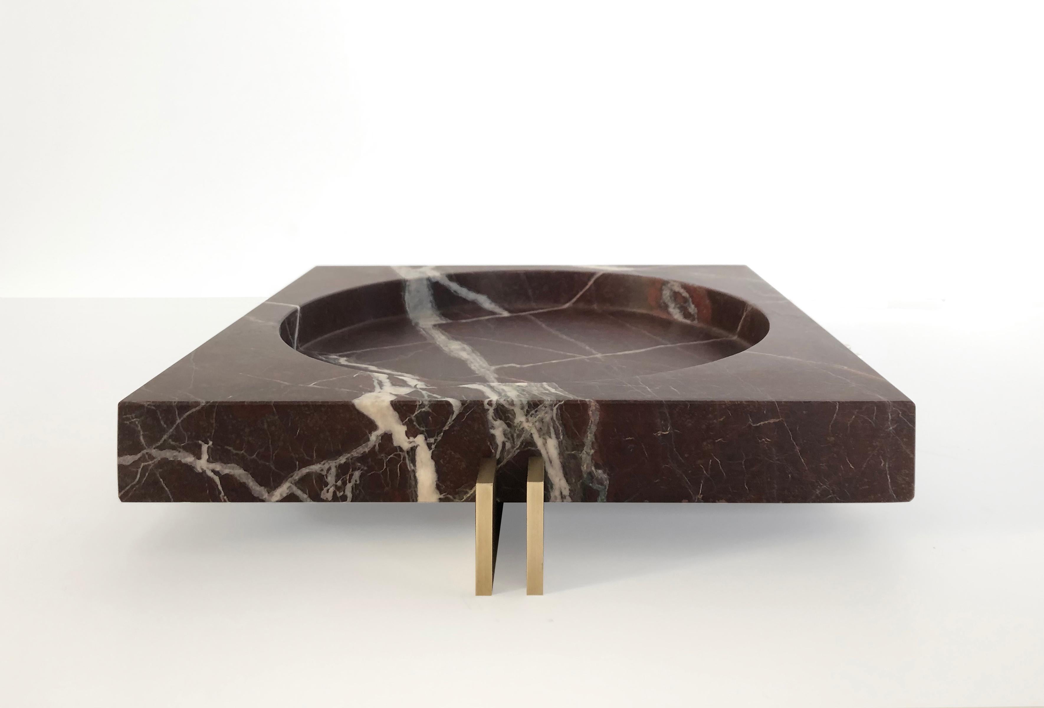 Australian Parallel Bowl in Rosso Levanto Marble by Hava Studio For Sale
