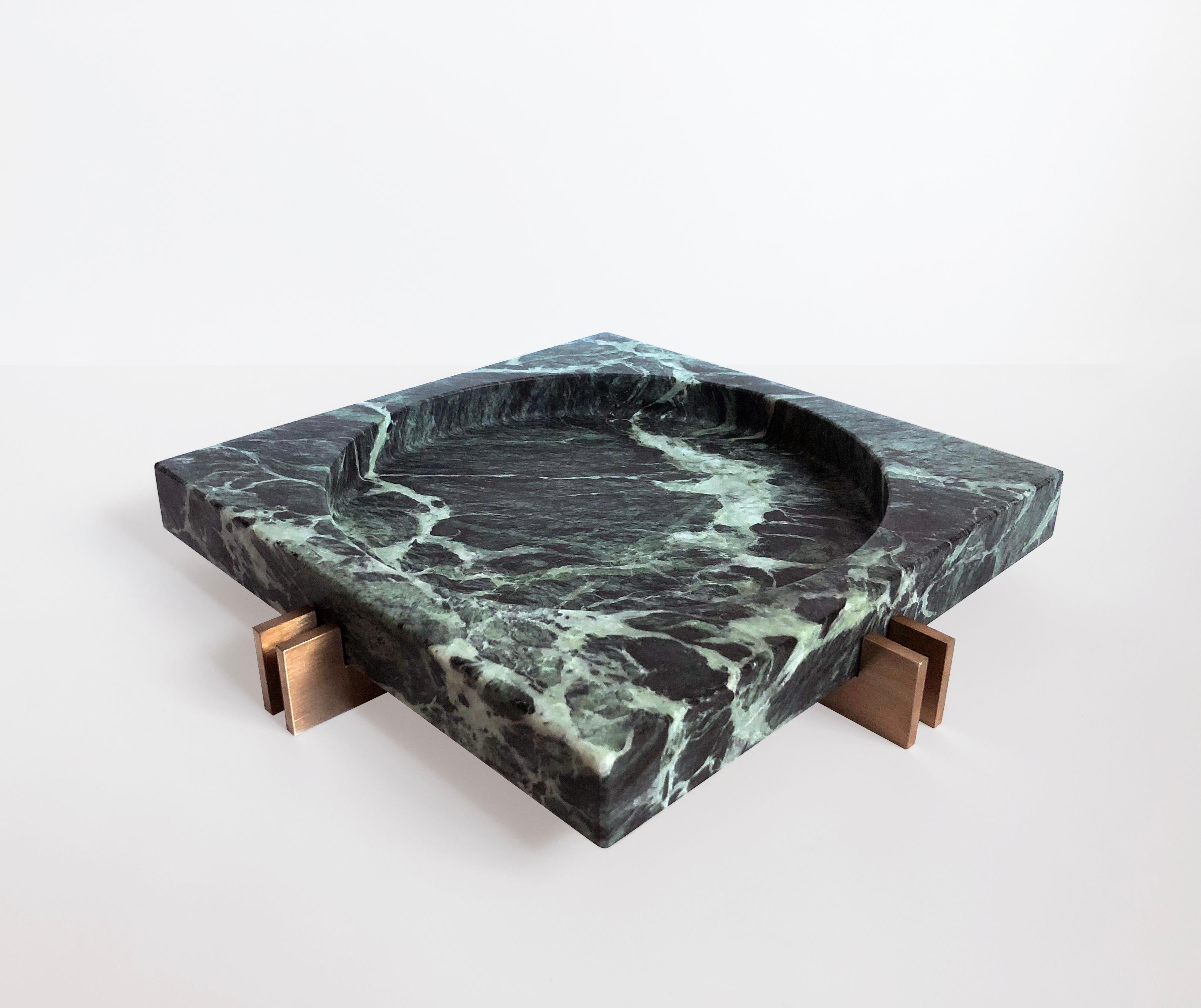 Contemporary Parallel Bowl in Verde Marble For Sale