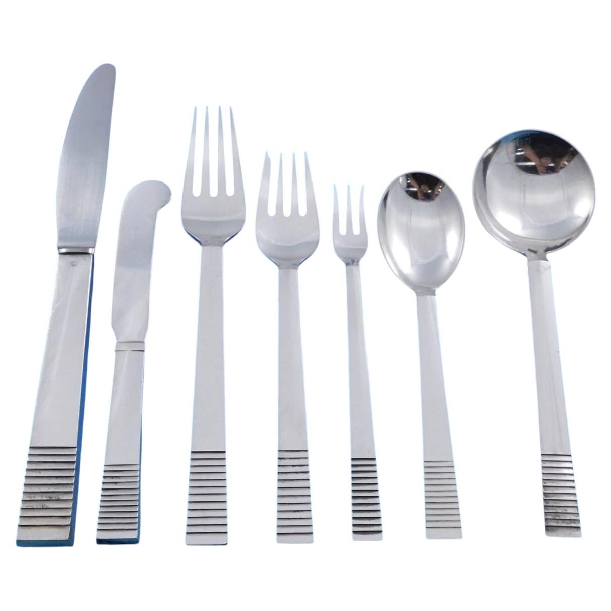 Pre-owned Georg Jensen Parallel By Sterling Silver Flatware Set 8 Service 60 Pieces Dinner