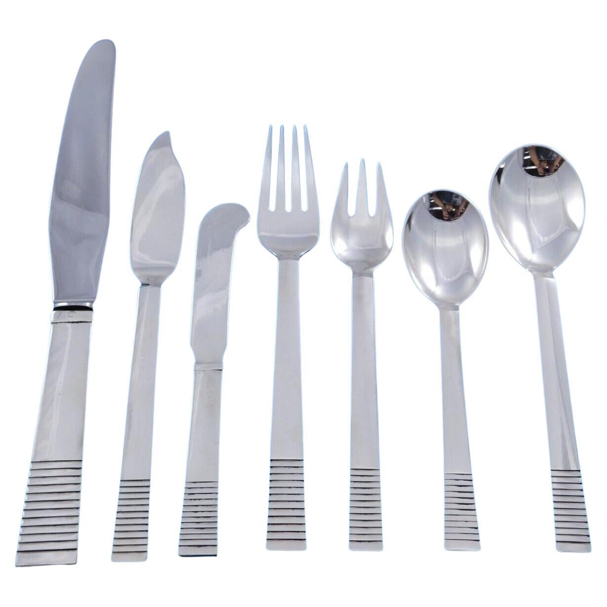 Juego de Cubiertos de Plata de Ley Parallel by Georg Jensen 8 Servicios 64 piezas Cena