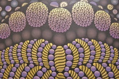 “Big Mouth / Emotions” Rich Gold and Purple Abstract Geometric Op Art Painting