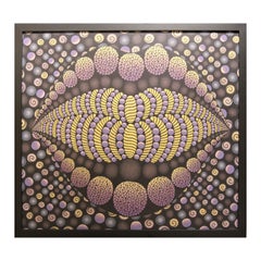 “Big Mouth / Emotions” Rich Gold and Purple Abstract Geometric Op Art Painting