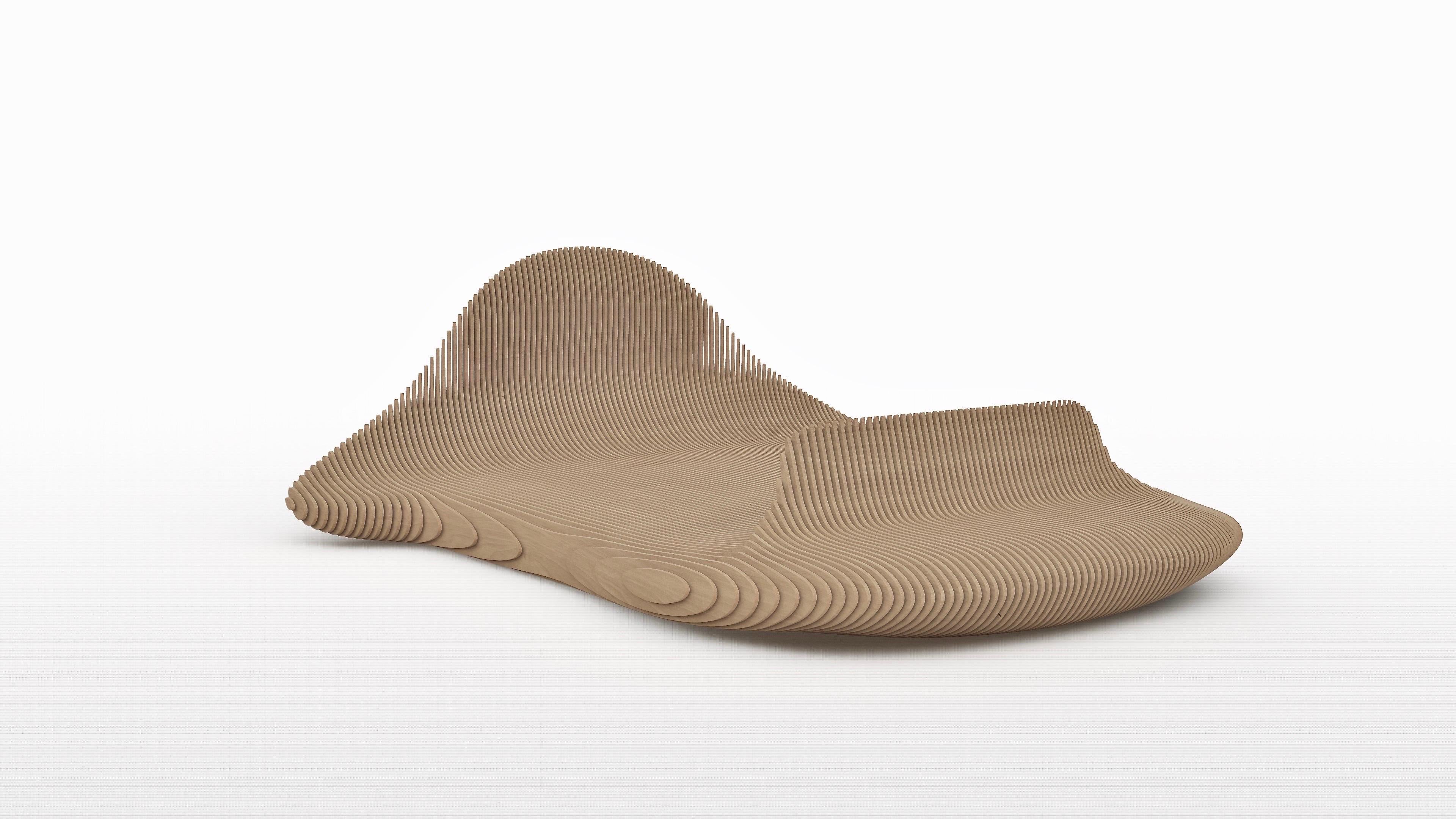 The Parametric Bed by John Brevard is crafted from sustainably sourced teak wood and inspired by Japanese minimalism and sacred geometry. Each made-to-order piece is uniquely handmade, showcasing expert craftsmanship and organic lines. Part of the