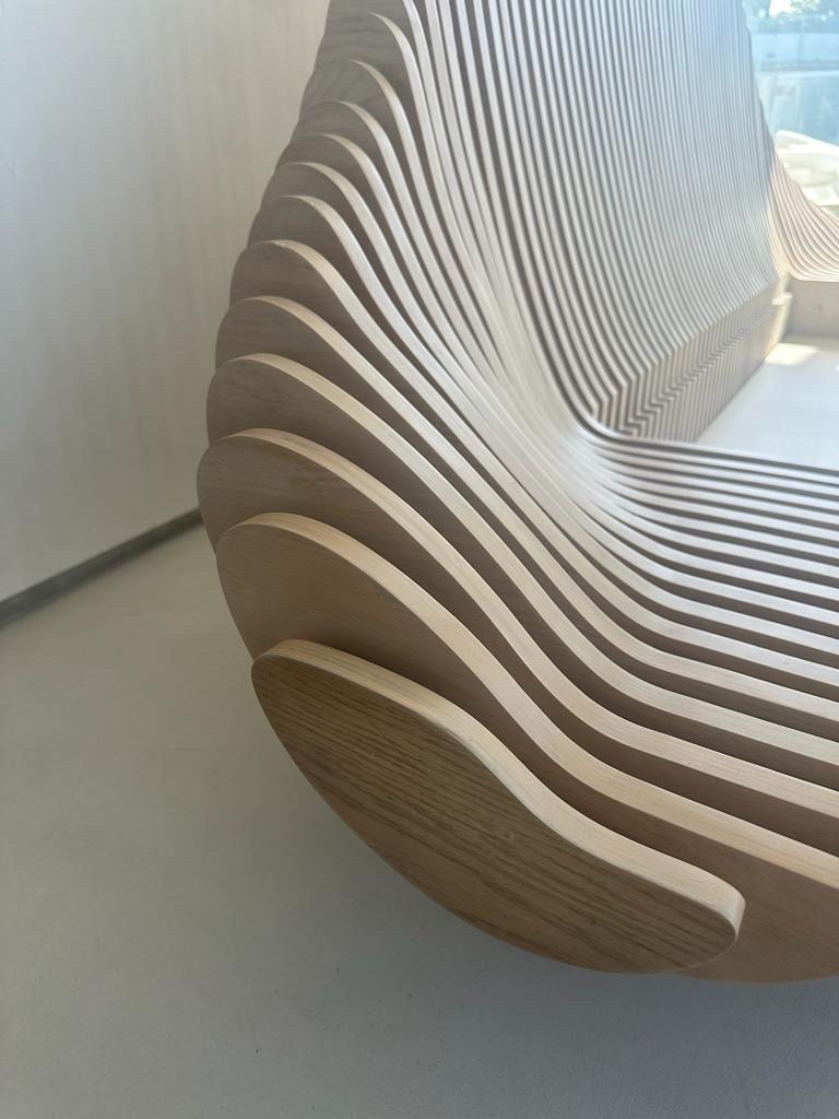 Parametric Bed in Sustainable Teak Wood – Inspired by Japanese Minimalism For Sale 1