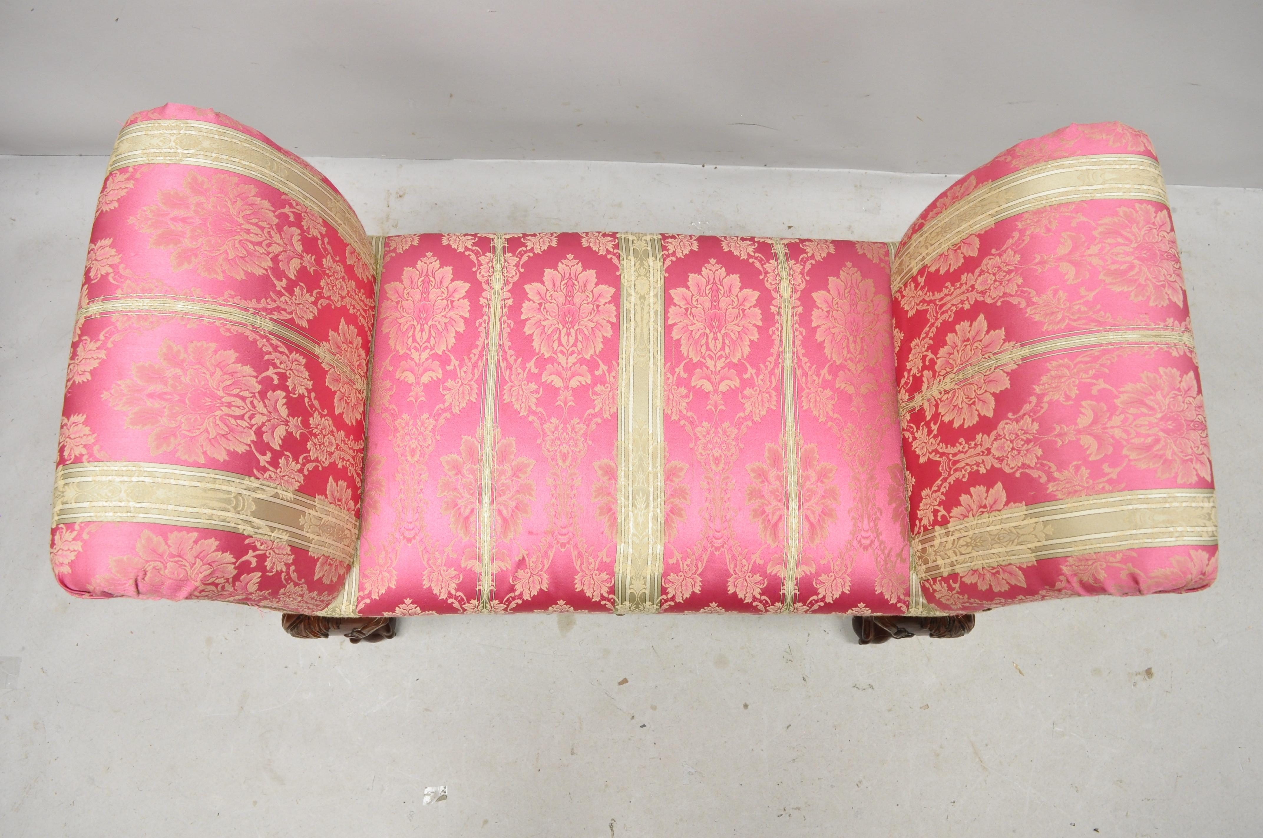 Paramount Antiques Inc Chippendale Mahogany Ball and Claw Pink Upholstered Bench 1