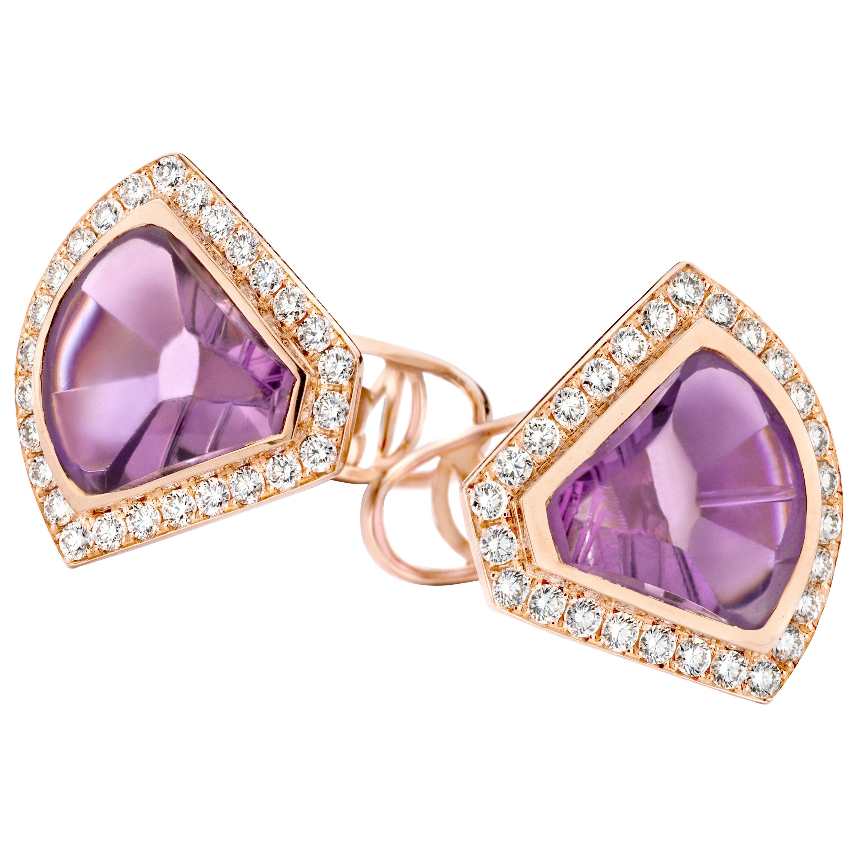 Paramount Purple 18 Karat Gold Diamond and Amethyst Cufflinks For Sale