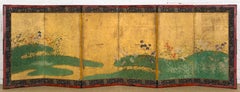 Paravent - A small six-fold Japanese screen with autumn flowers - Edo period