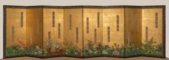 Paravent - An eight-fold screen with flowers of the four seasons and poem slips