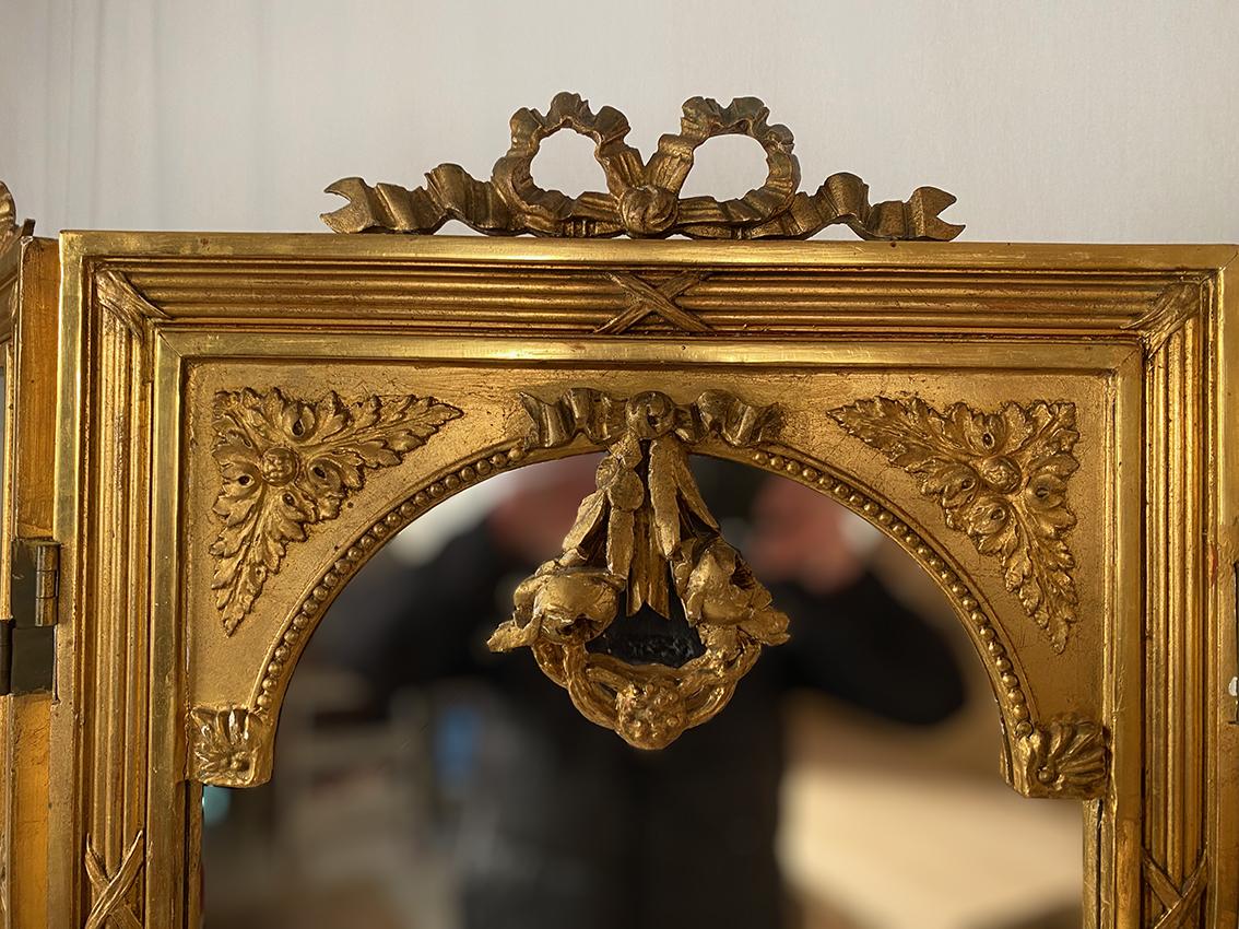 Gilt Paravent en bois doré de style Louis XVI, vers 1900