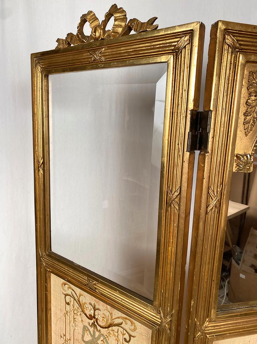 Paravent en bois doré de style Louis XVI, vers 1900 In Good Condition In ROYÈRE-DE-VASSIVIÈRE, FR