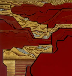 Paravent en laque-A two-fold lacquer screen with an abstract design by Imai Eiko