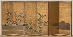 Paravent japonais- A pair of six-fold Japanese screens with clematis- Edo period