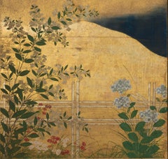 Paravent japonais - A two-fold Japanese screen with nightingales - Edo period