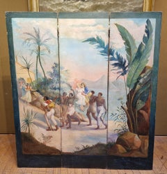 Paravent peint fin 19éme siècle