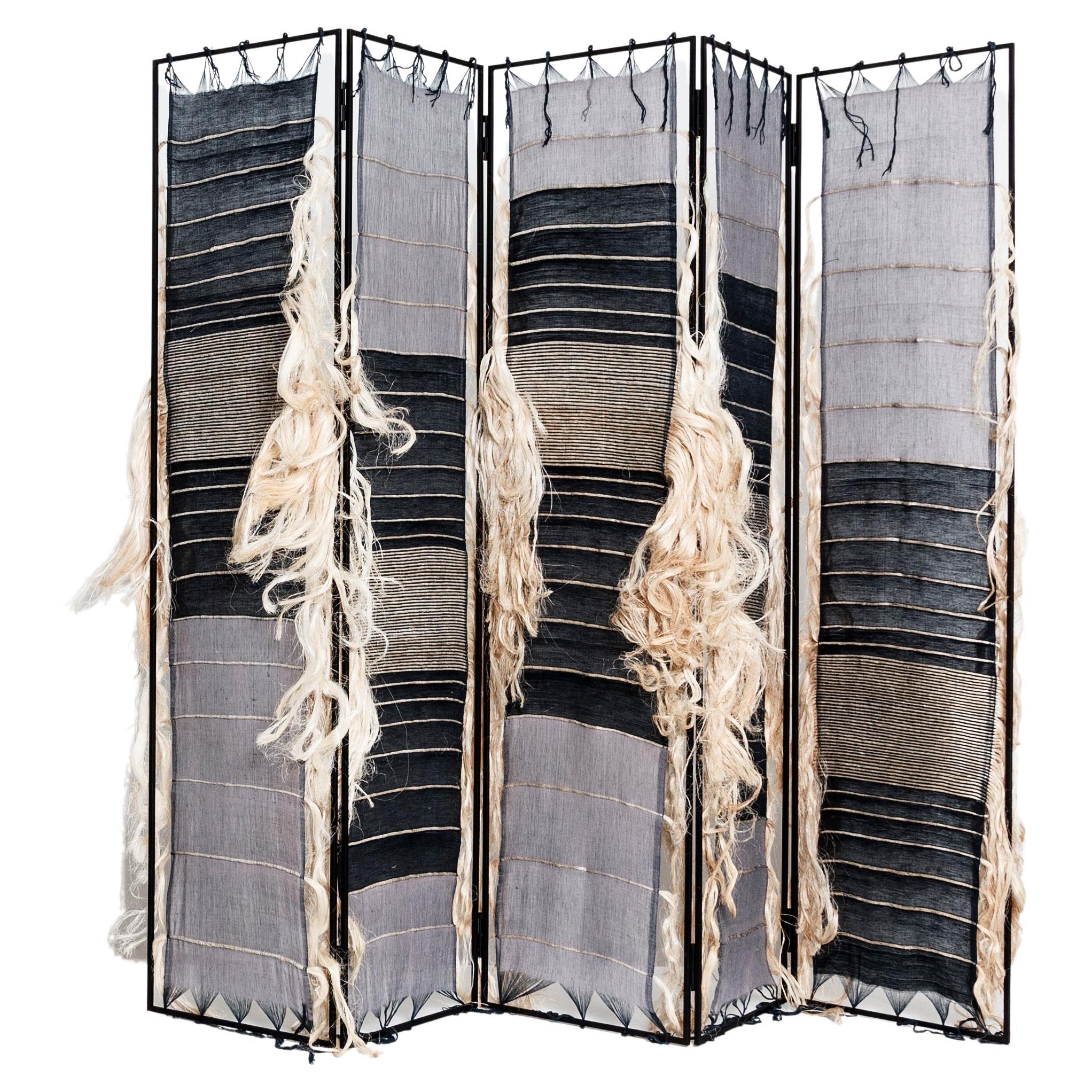 Paravent, Unique Folding Screen, Hand woven in Ethiophia For Sale