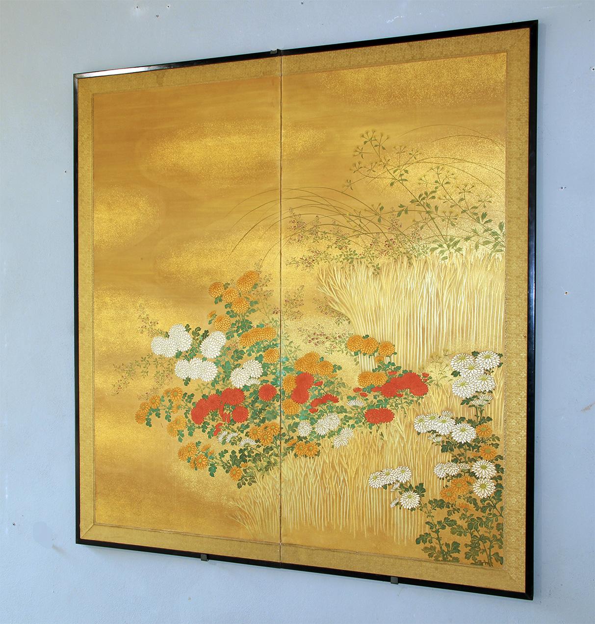 Hand-Painted Two-panel screen of 