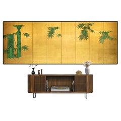Eight-panel screen decorated with bamboo plants on gold leaf