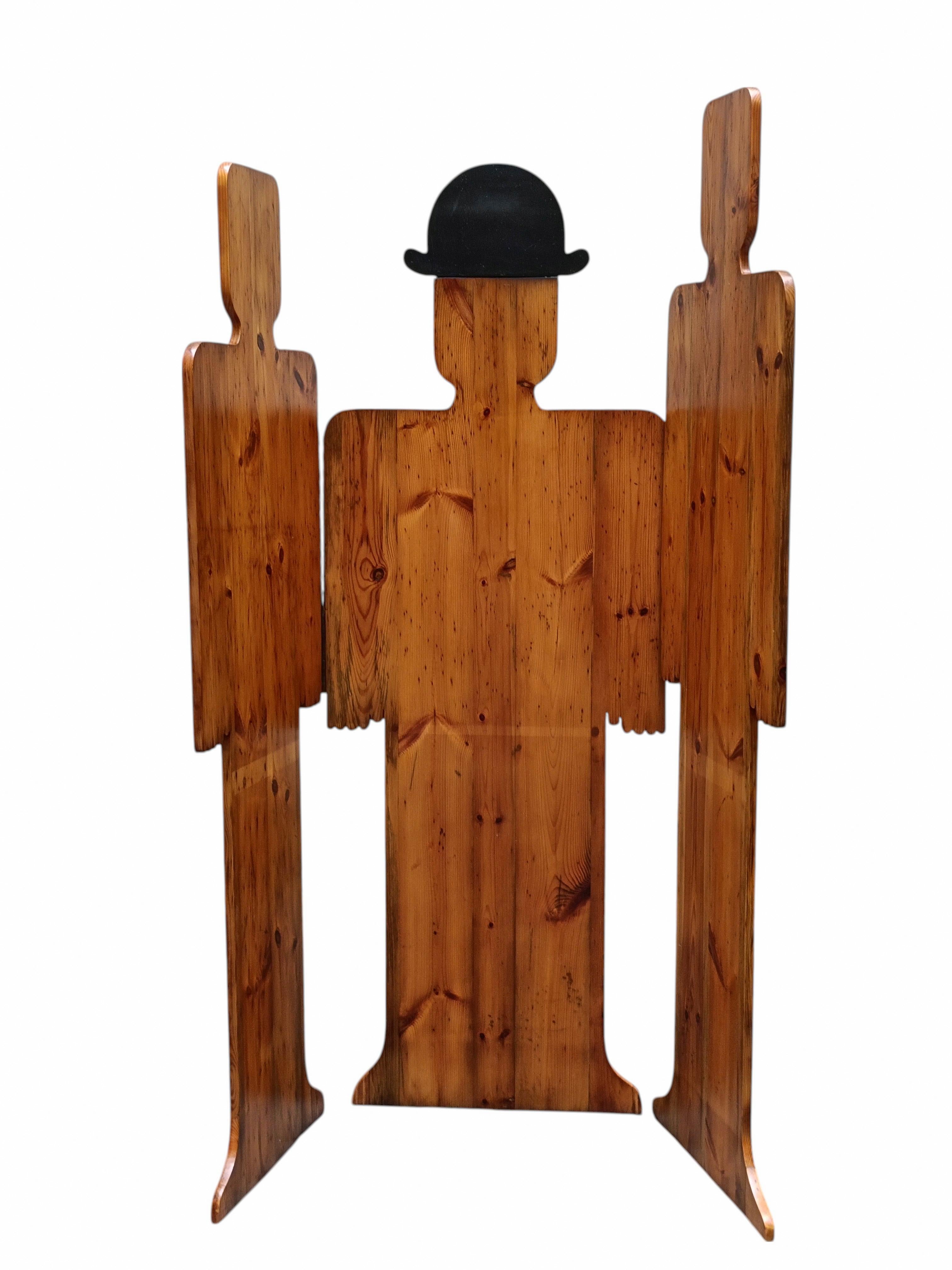 Mid-Century moderno Paravento Artistico a Tre Sagome in Legno, Italia 1970s