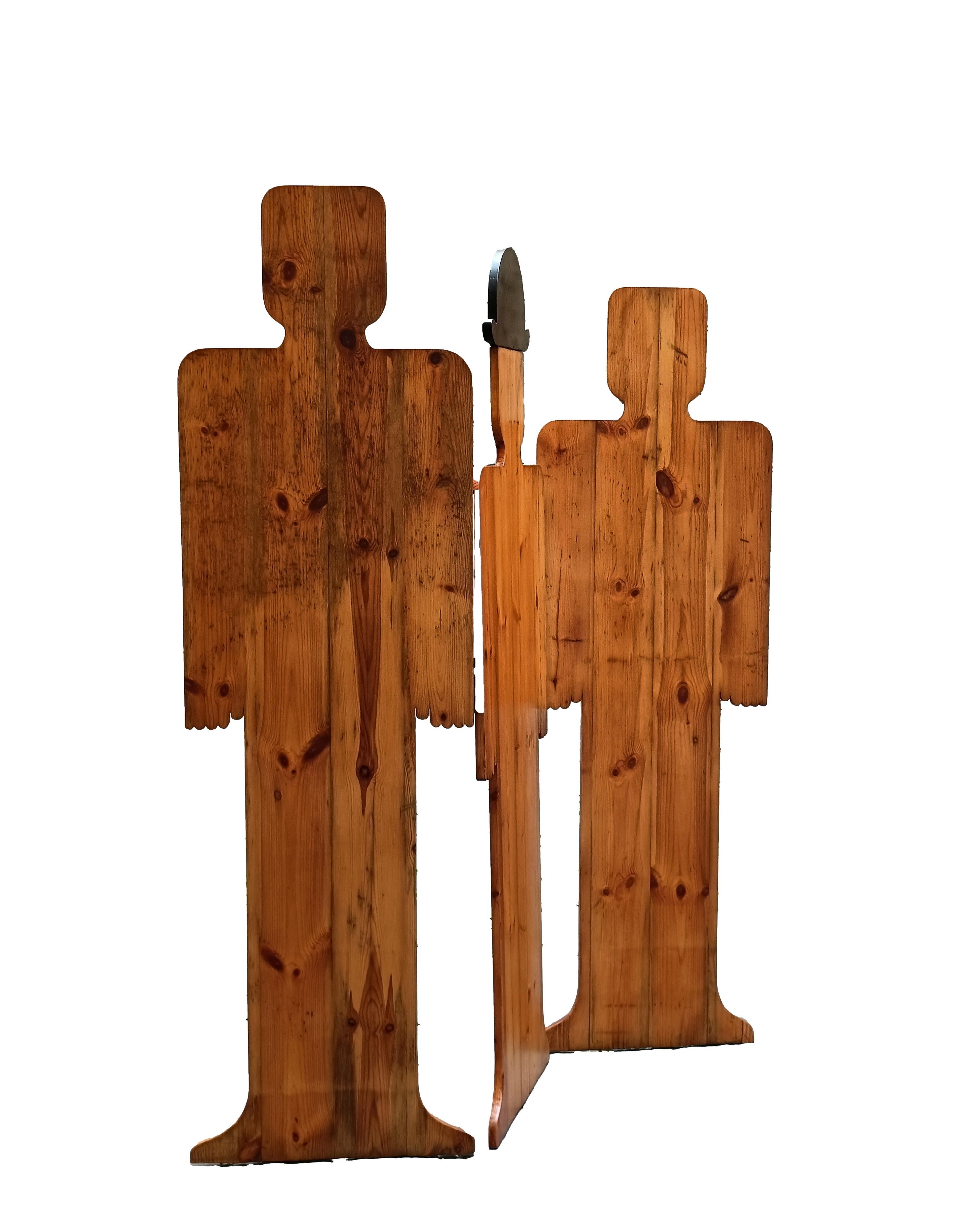 Paravento Artistico a Tre Sagome in Legno, Italia 1970s 2