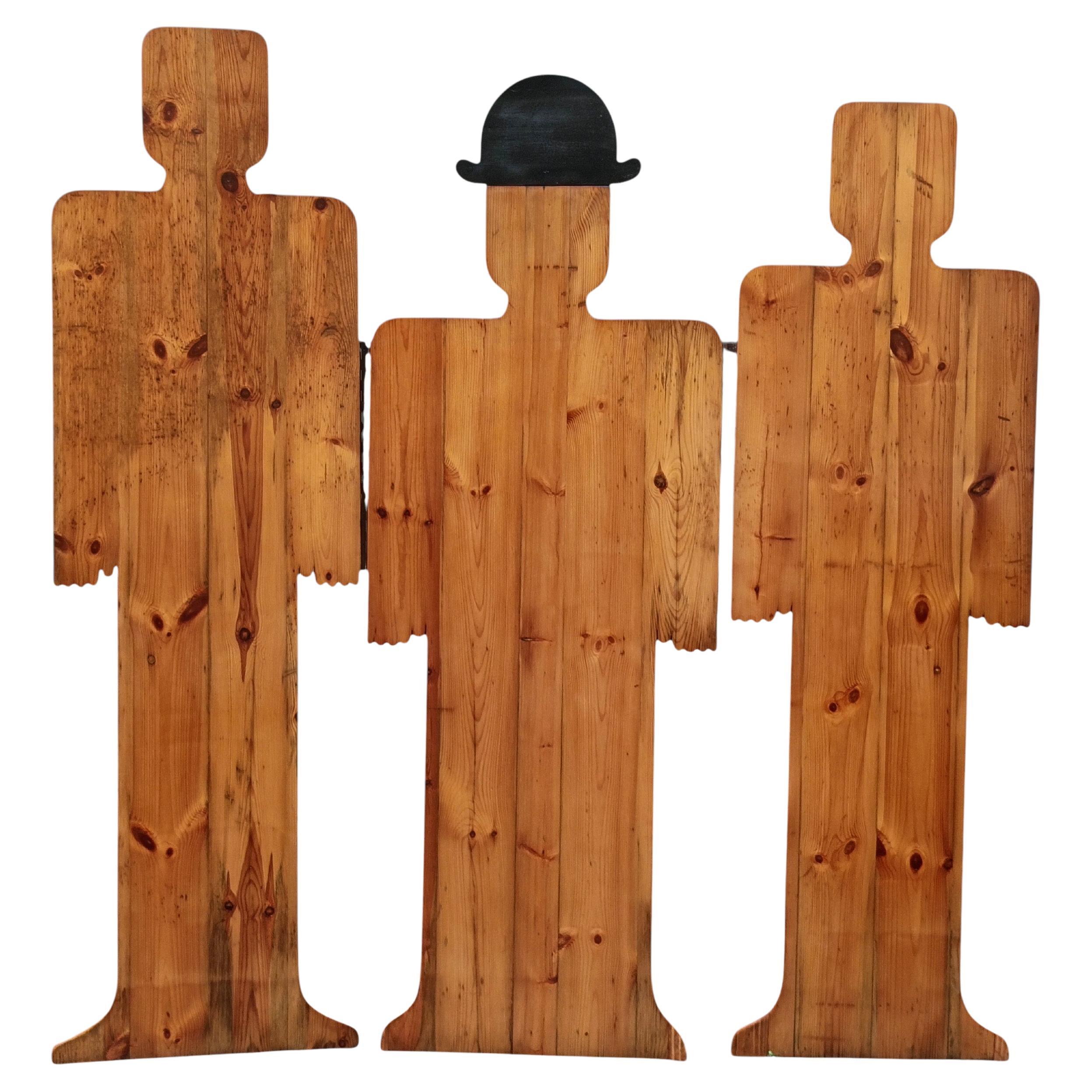 Paravento Artistico a Tre Sagome in Legno, Italia 1970s