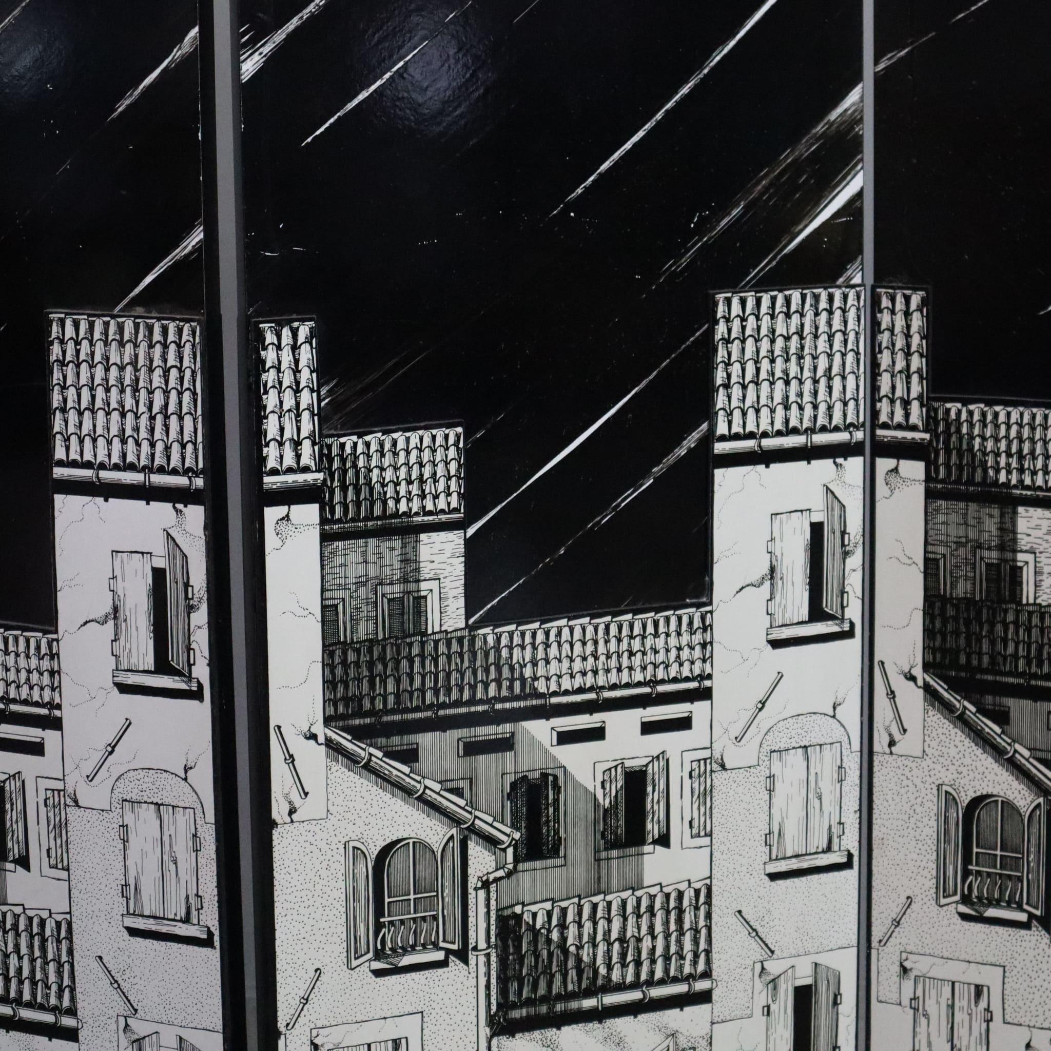 Hand-Painted Double-sided screen by Siso, Italy, mid-century For Sale