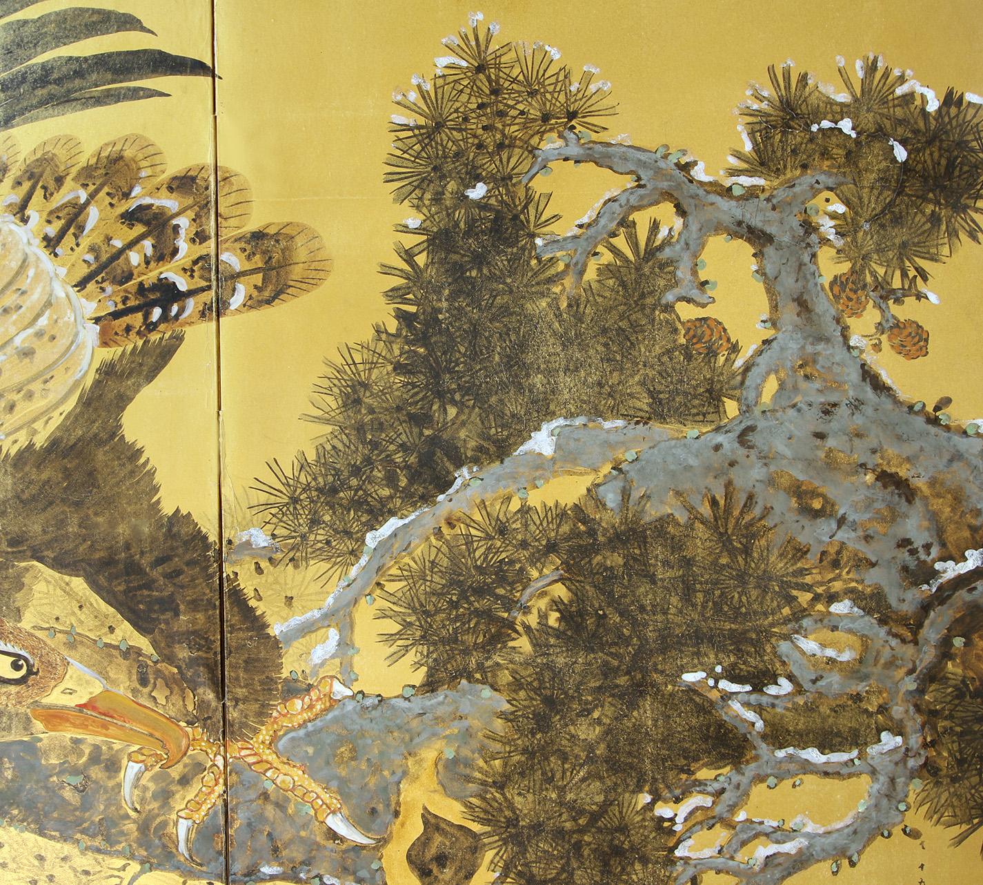 Hand-Painted Japanese screen  two-panel For Sale