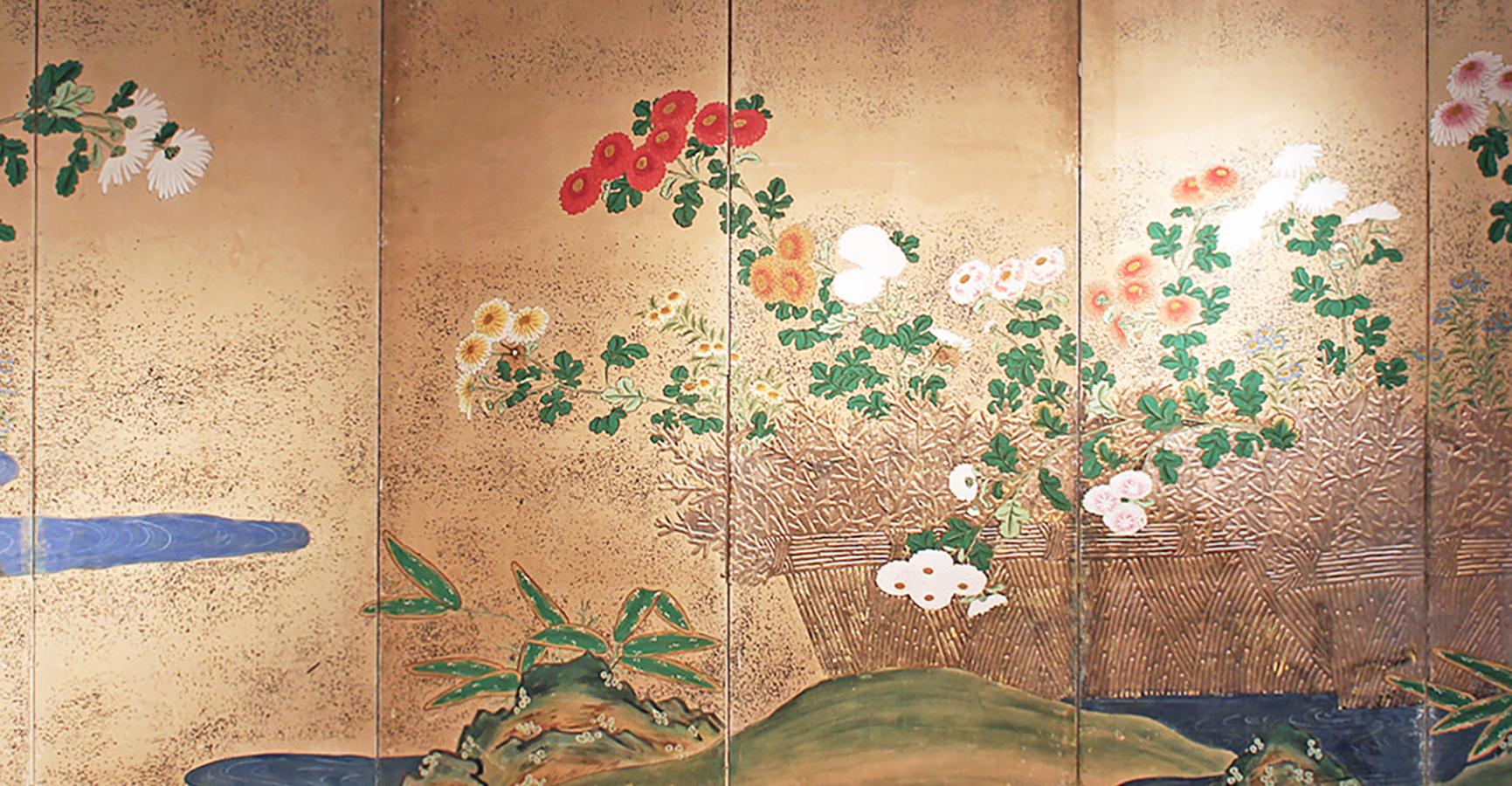 19th Century Six-Panel Japanese Screen  For Sale