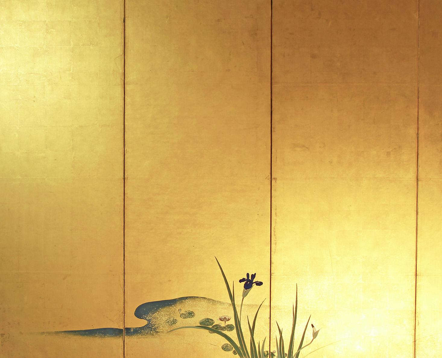 Paravento giapponese a sei pannelli , opera di un pittore della prima metà del 19° secolo, di scuola Rinpa.
Sei pannelli dipinti con inchiostro su foglia oro e 