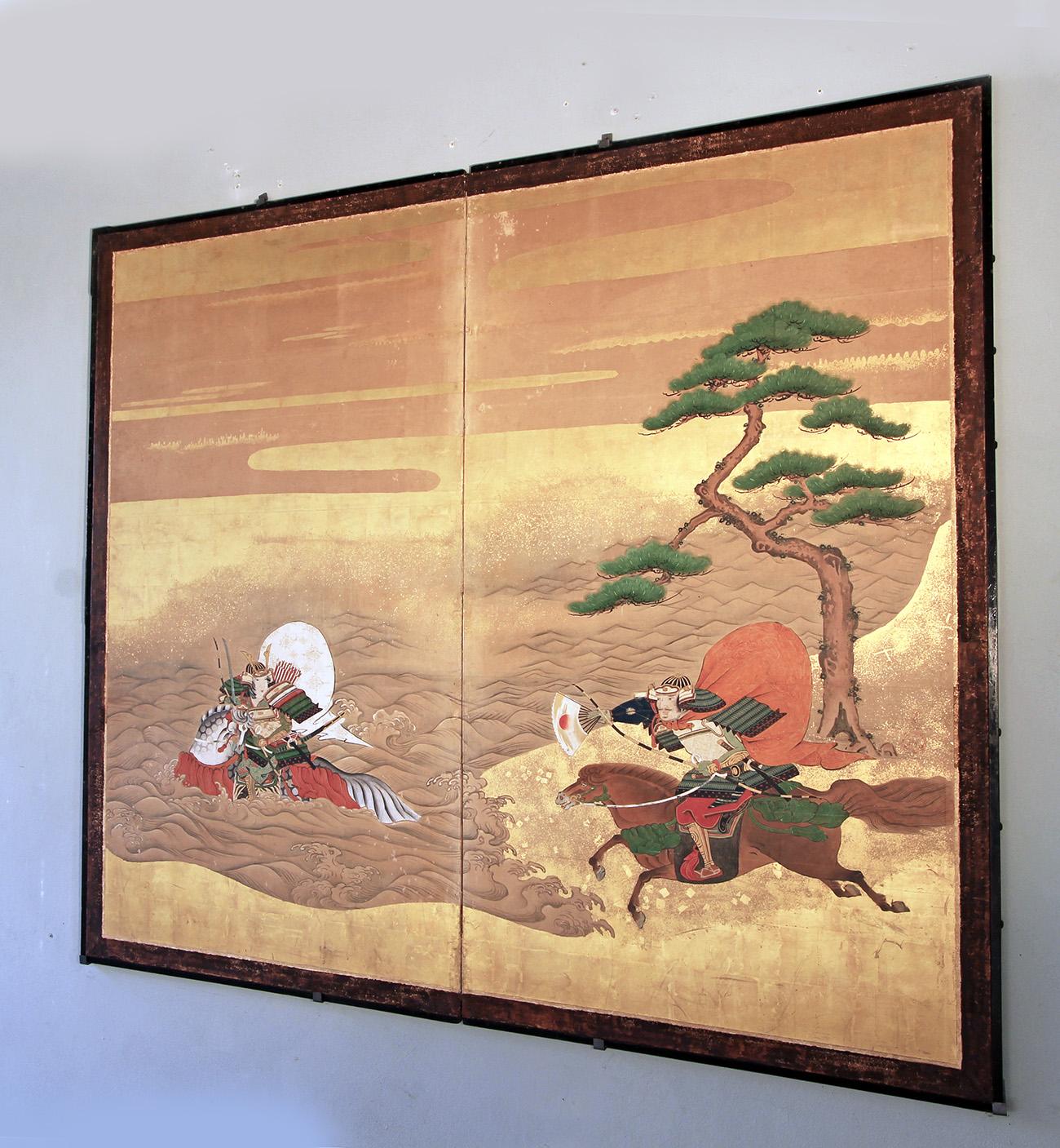 Gold Leaf Paravento Giapponese Samurai For Sale