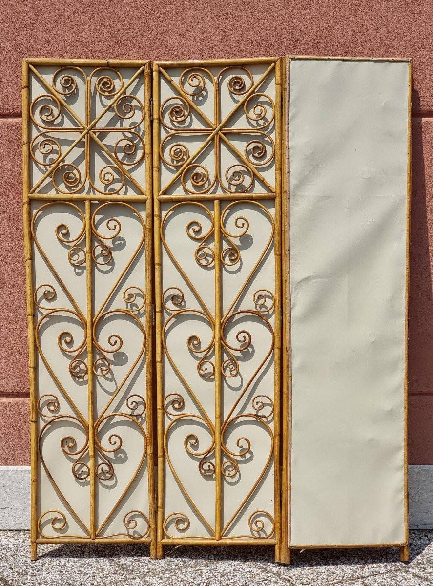 Unknown Paravento pieghevole in bambù e rattan, anni ’50 in vendita