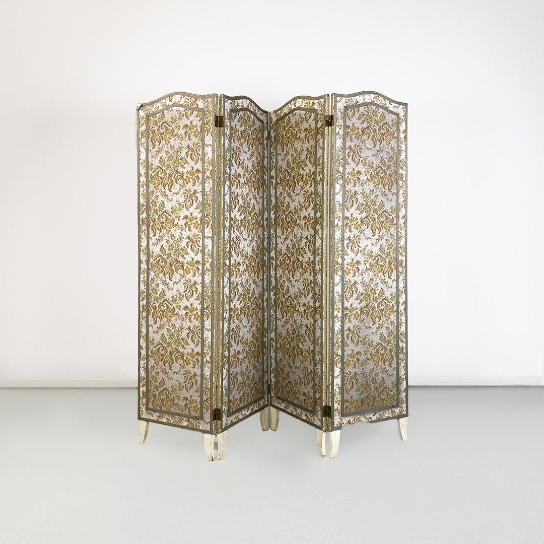 Mid-20th Century Italian floral fabric folding screen with wooden feet, ca. 1940. For Sale