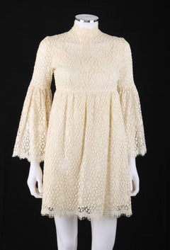 PARC JRS Petite c.1960's Cream Floral Crochet Lace Flounce Sleeve Babydoll Dress