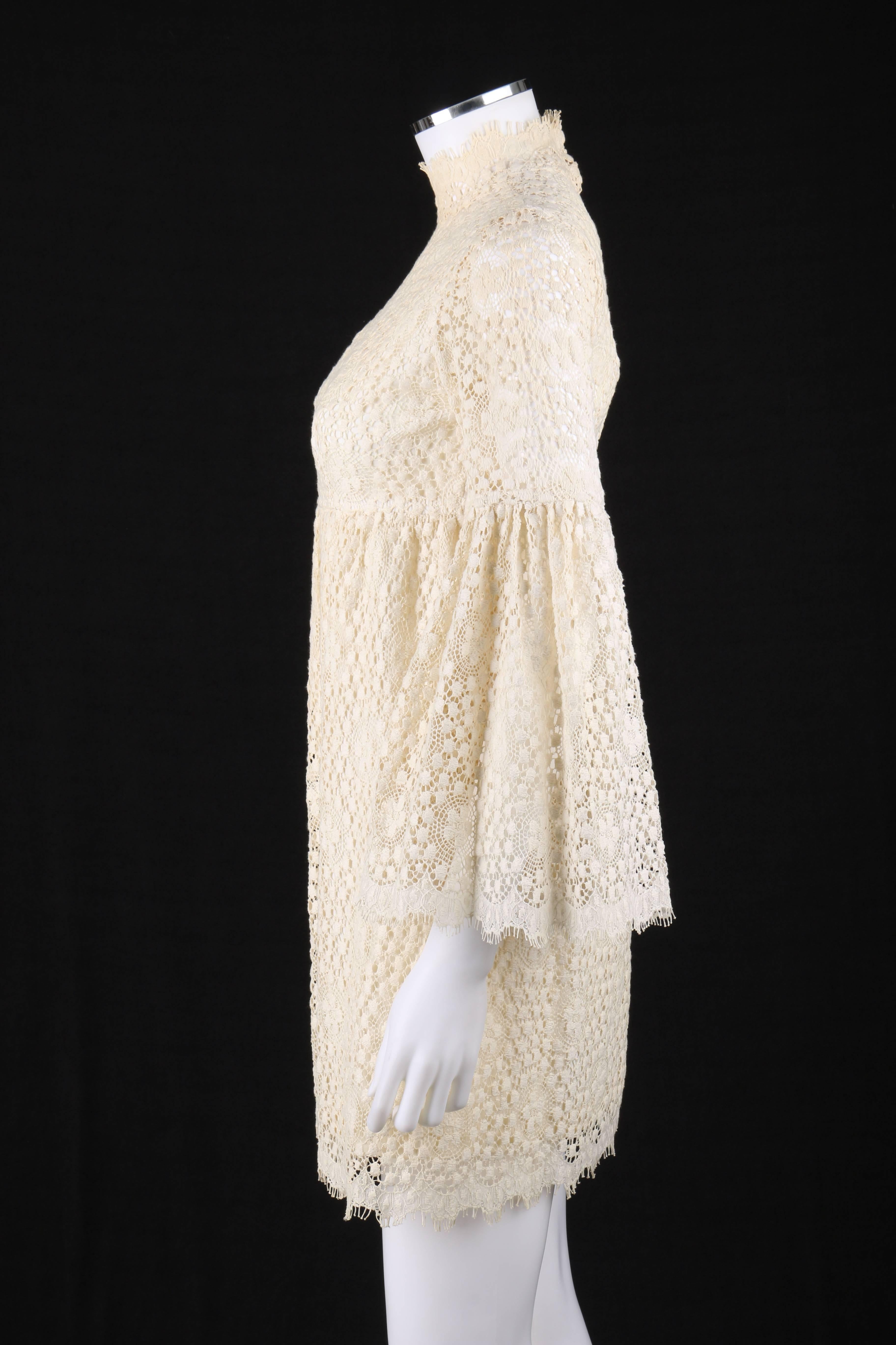 Women's PARC JRS Petite c.1960's Cream Floral Crochet Lace Flounce Sleeve Babydoll Dress