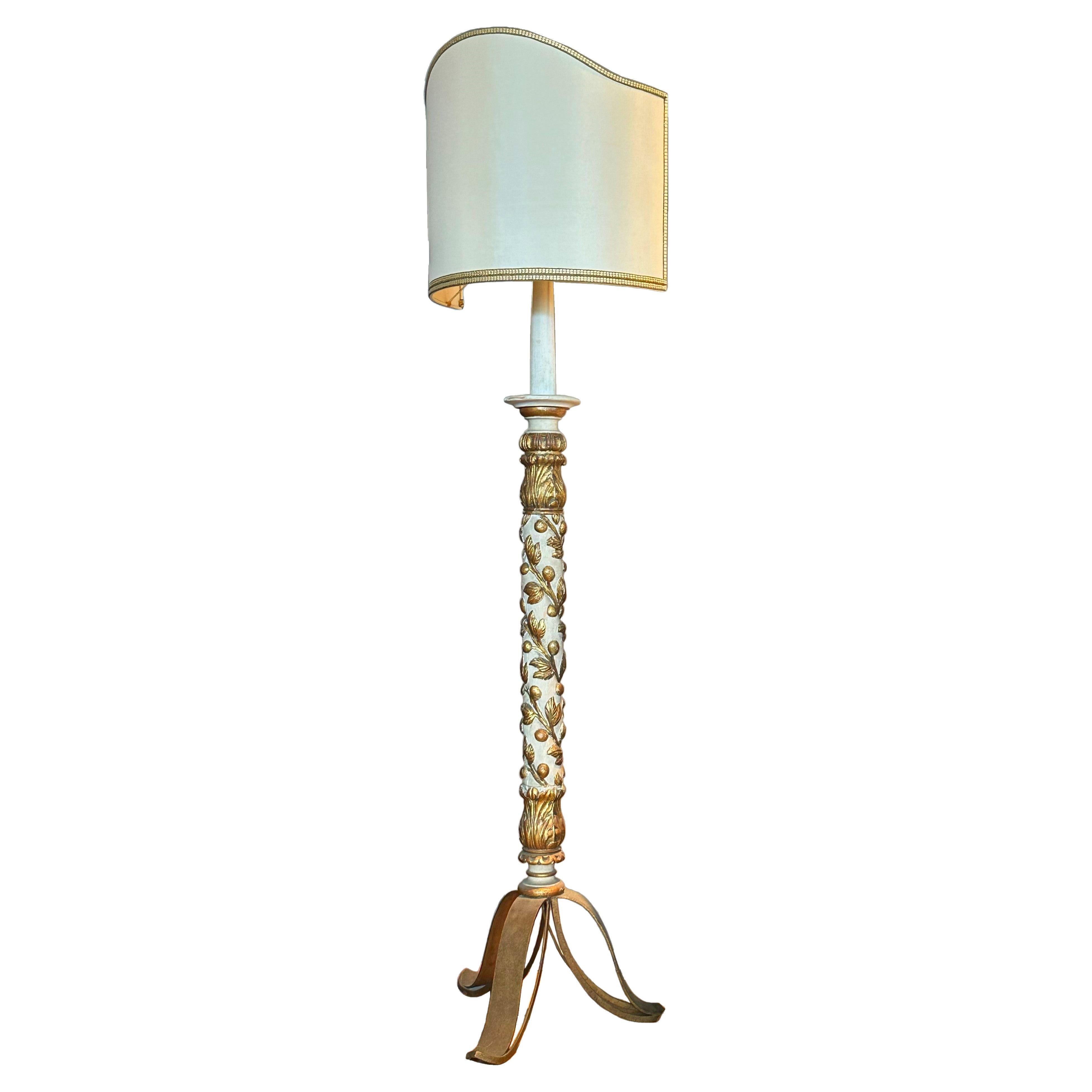 Parcel gilt and ivory painted torchere Floor Lamp For Sale